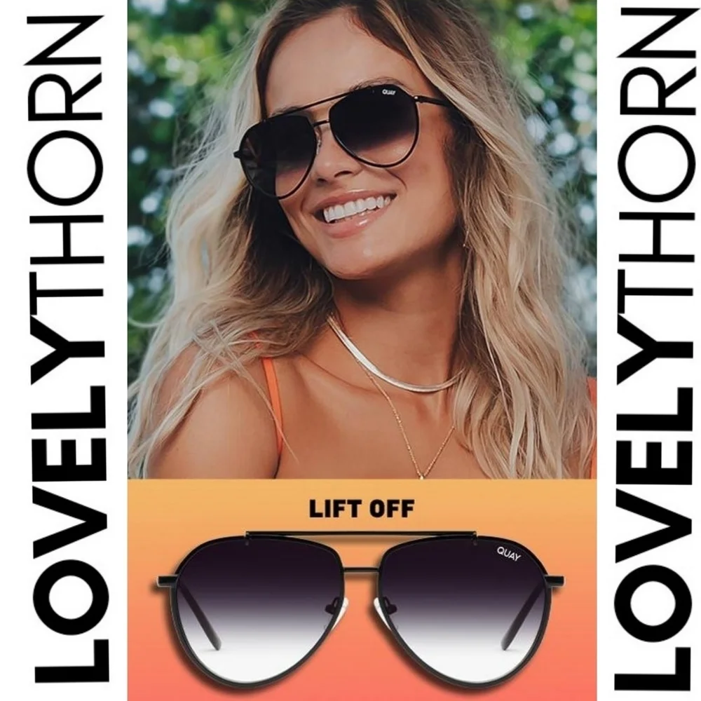QUAY // ltd ed modern sleek black metal frame black smoke fade lens aviators